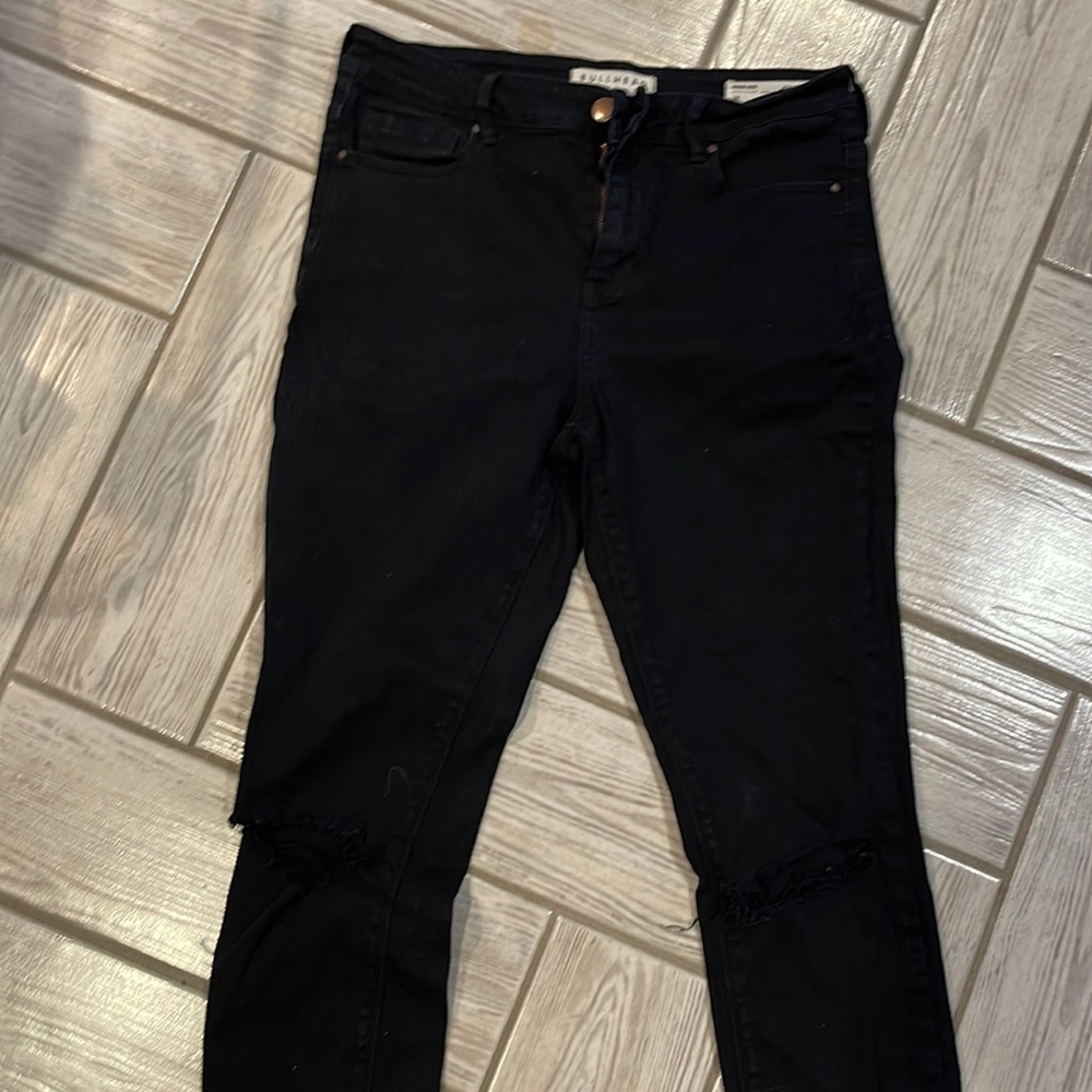 High rise black jeans ripped knee